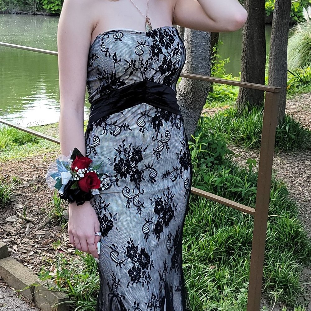 Angel, Small, Strapless Sage Slip with Black Lace Dress, Prom, Formal